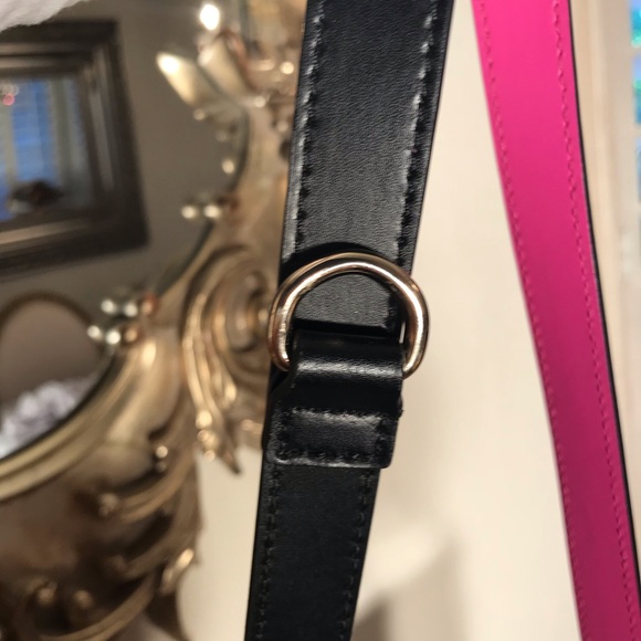 Kate Spade Blk Lthr Saddle Bag w/Hot Pink & Gold - Picture 4 of 8